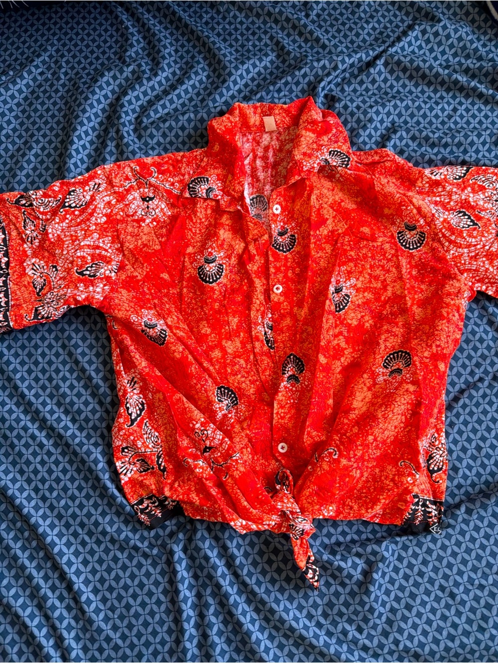 Kids Red Button-Up Tie-Hem Shirt
